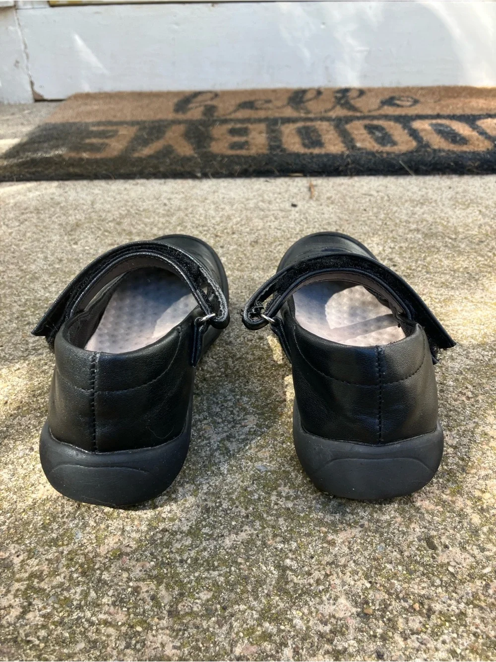 Kids Black Mary Jane Leather Shoes with Heart Detail
